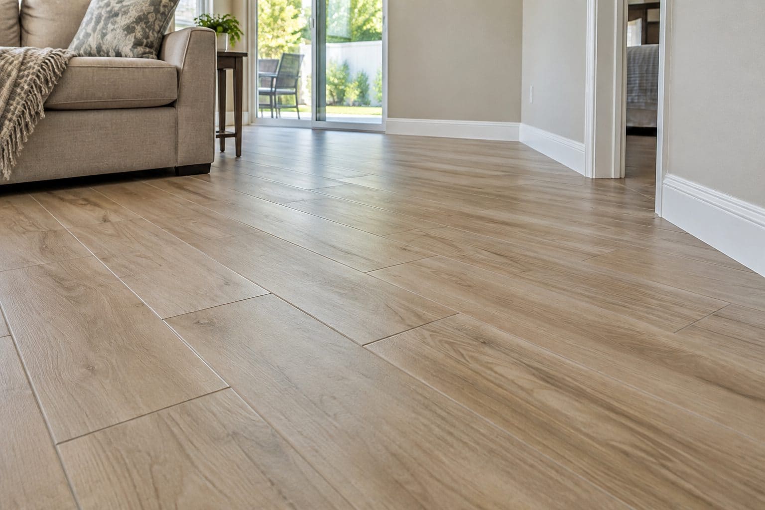 Wide-plank luxury vinyl plank flooring installed through an open Central Florida living room